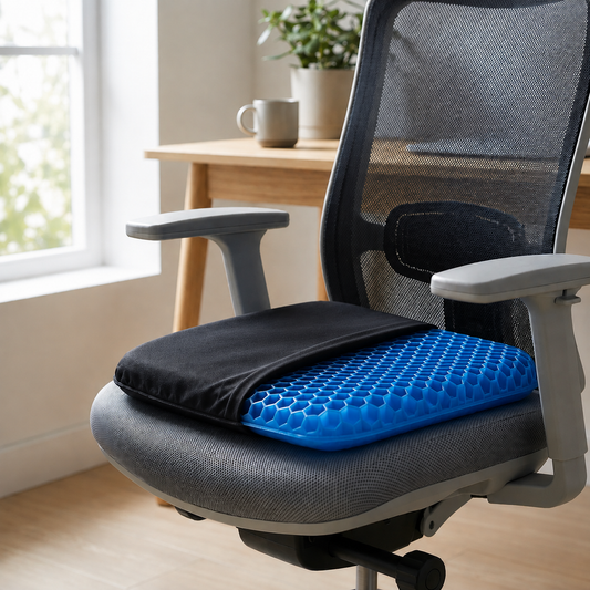 Coussin d'assise GelAura posé sur une chaise de bureau